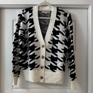 LOFT Black & White Houndstooth Button-Front Cardigan